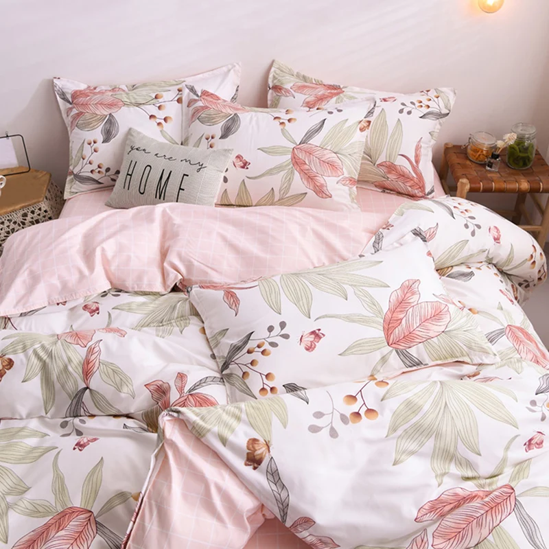 

BeddingOutlet Floral Duvet Cover King Girl Pink Flower Bedding Set Garden Style Pink Floral Leaf Colorful Floral Quilt Cover Set