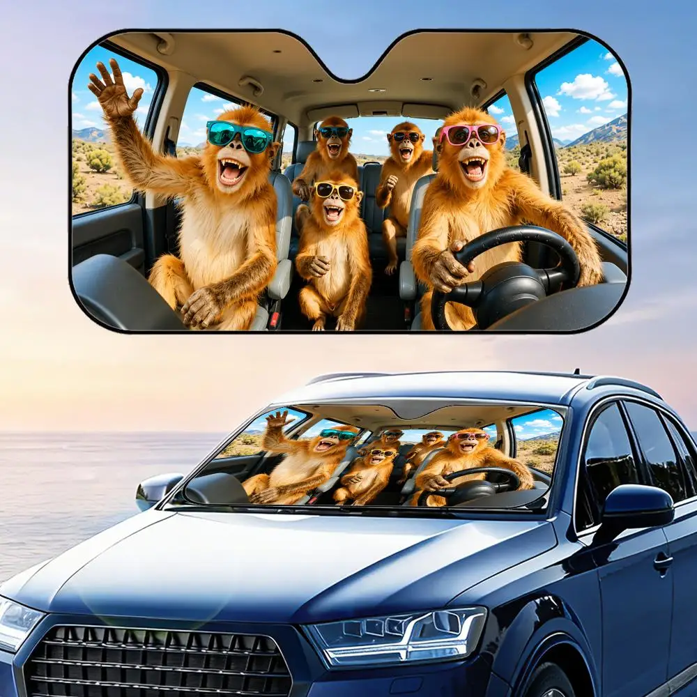 Playful Animals Sun Visor Foldable Car Windshield Sun Shade UV Protection Reflective Heat Insulation Reusable Cover
