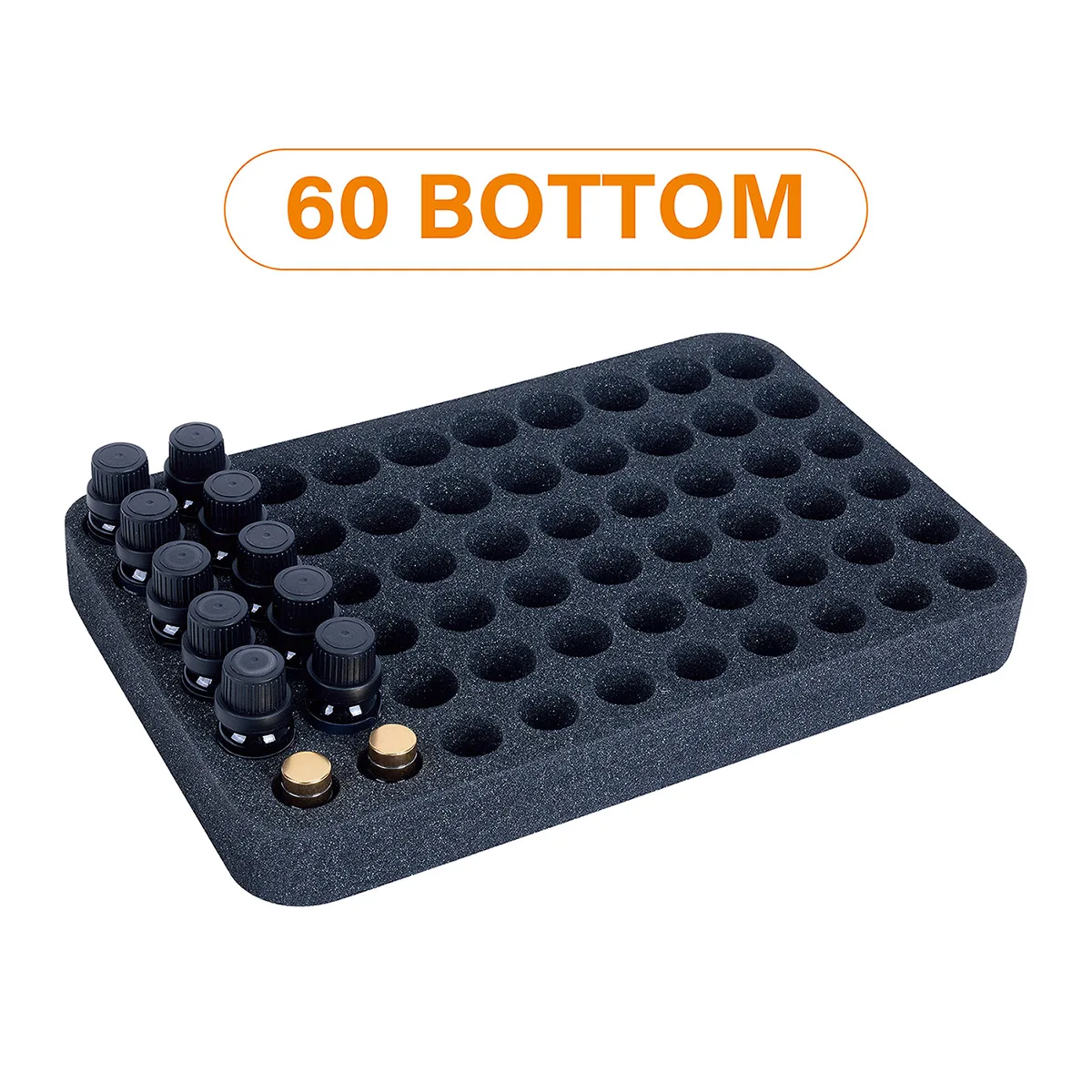 60-Slot Foam Padded Removable Bottom Divider Holds 20 bottom 15 ml (0.5 fl.oz) 30 bottom 10ml (0.33 fl.oz) and 10 bottom 5 ml (0