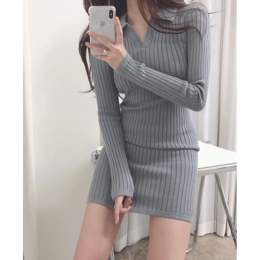 เสื้อสเวตเตอร์ถักไหมพรมผู้หญิงสไตล์เกาหลี แขนยาว คอปก ทรงเข้ารูป แฟชั่นทันสมัย แมทช์ได้กับทุกชุด เหมาะสำหรับใส่ไปทำงาน