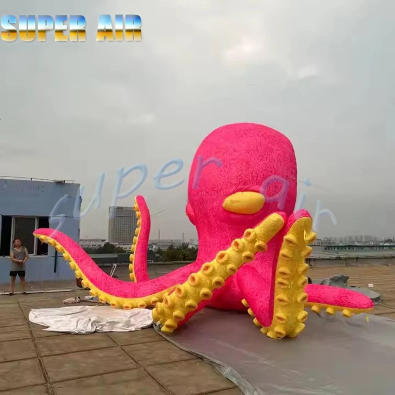 Decorazione esterna popolare gigante da 4 mH per modello di polpo gonfiabile rosa animale gonfiabile per feste