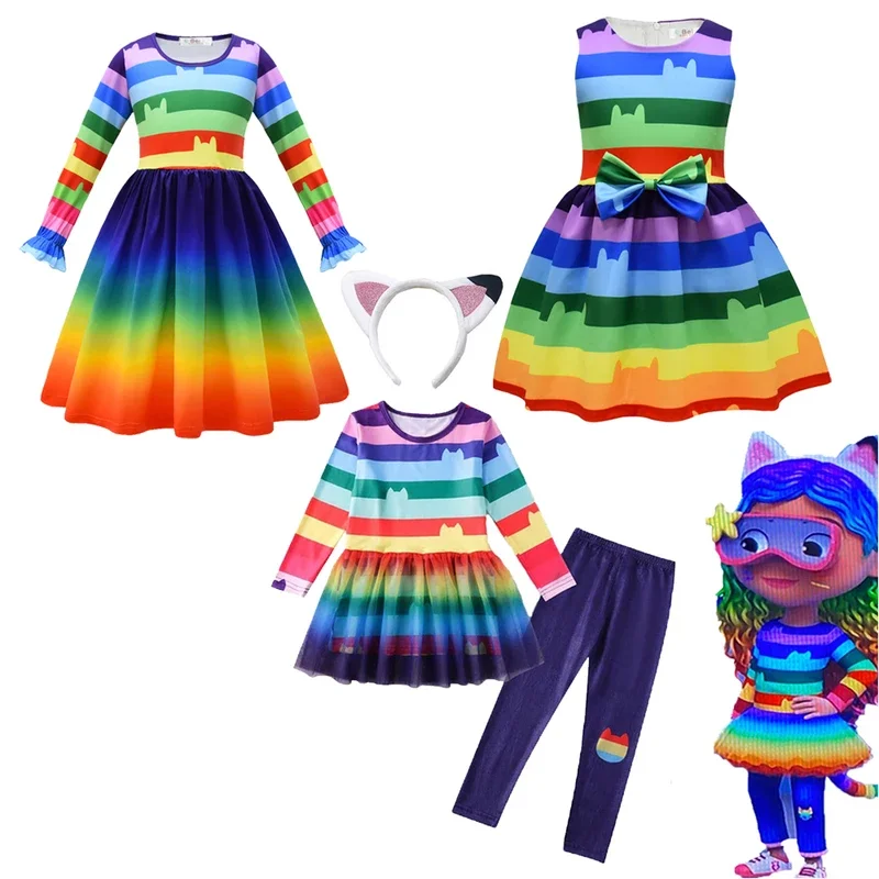 أزياء غابي الجديدة الرائعة لعام 2025 ملابس بيت الدمى من غابي فستان ميركات على شكل حيوانات يبتسم على شكل قطة وعناق قطة فساتين فتاة غابي للأطفال بير AA