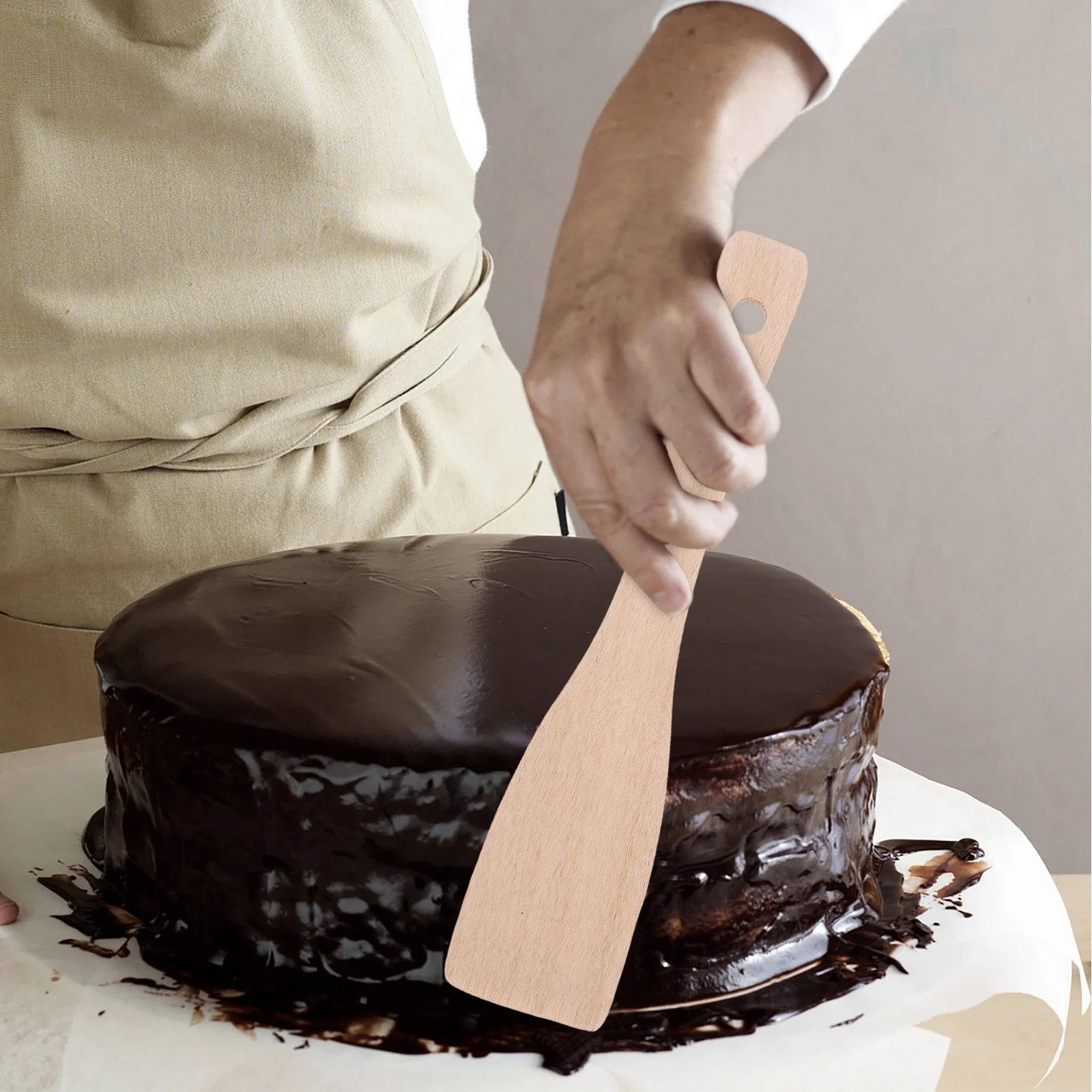 

6Pcs Wood Spatula Set Natural Finish Kitchen Tools for Cooking Baking Butter Cream Scraping Cake Pizza Grill Wooden Spatula