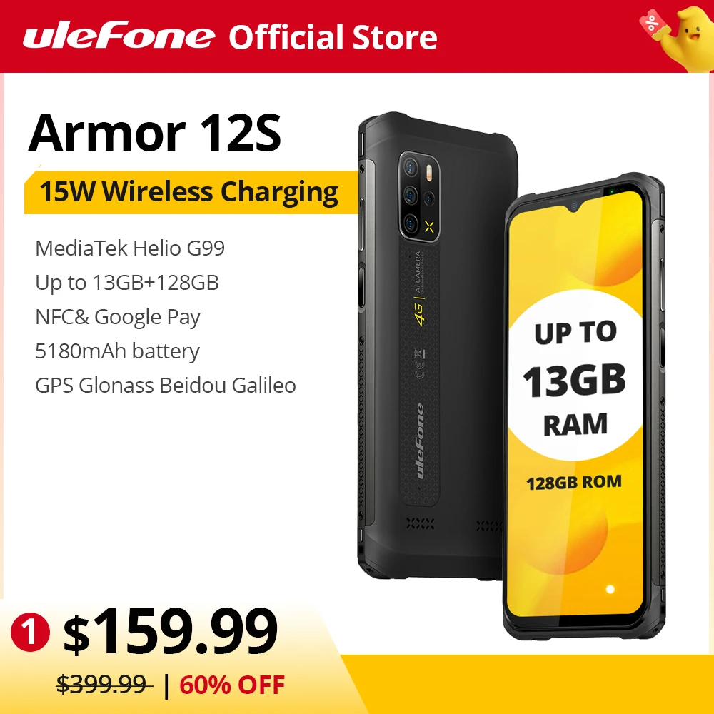 Ulefone Armor 12S Chắc Chắn Điện Thoại Thông Minh Helio G99 4G Di Động Android 12 NFC 50MP 5180MAh 8GB + 128GB Chống Thấm Nước Phiên Bản Toàn Cầu