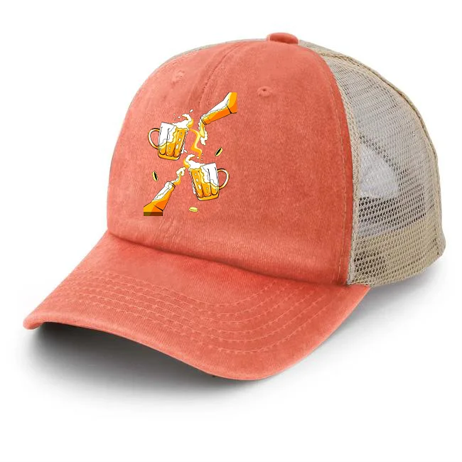 قبعة بيسبول شبكية مطبوعة من زجاج البيرة قابلة للتعديل، للرجال والنساء، هدية رياضية للسفر والتخييم والعطلات، برتقالي