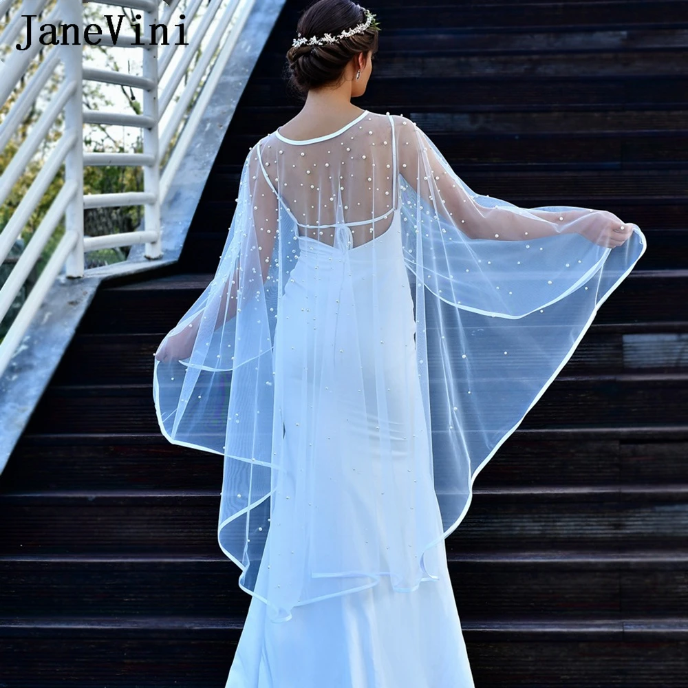 JaneVini donne Tulle perle Bolero Sposa mantello da Sposa spalla Shrug Cape abiti giacca da Sposa avvolge scialle Stola Sposa 2024