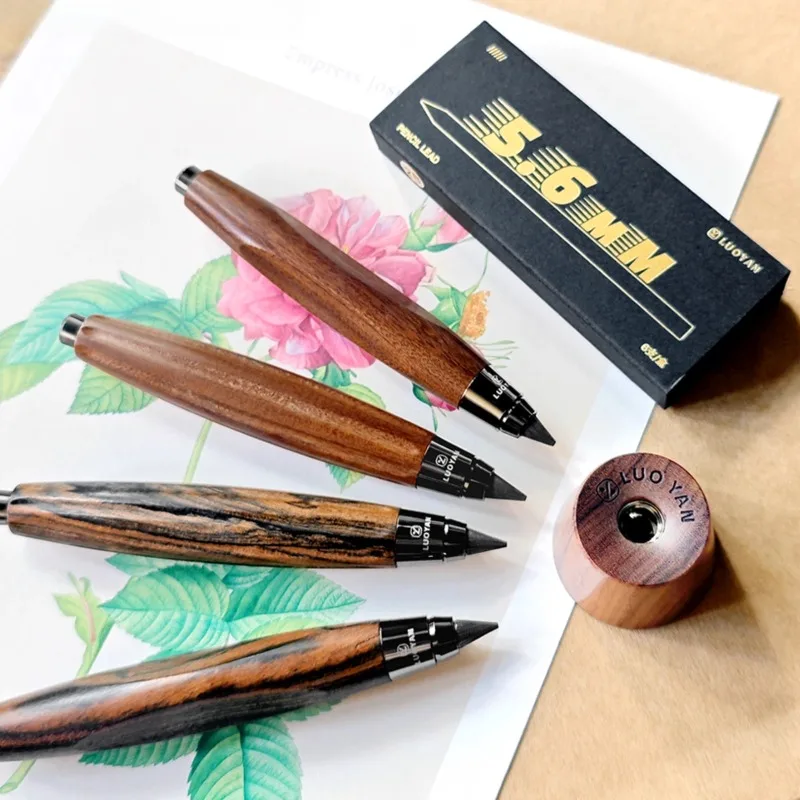 Portable Wooden 5.6mm Mechanical Pencils Set Professional Art Sketching Pocket Pen Outdoor Drawing Engineering Design Quick Pen