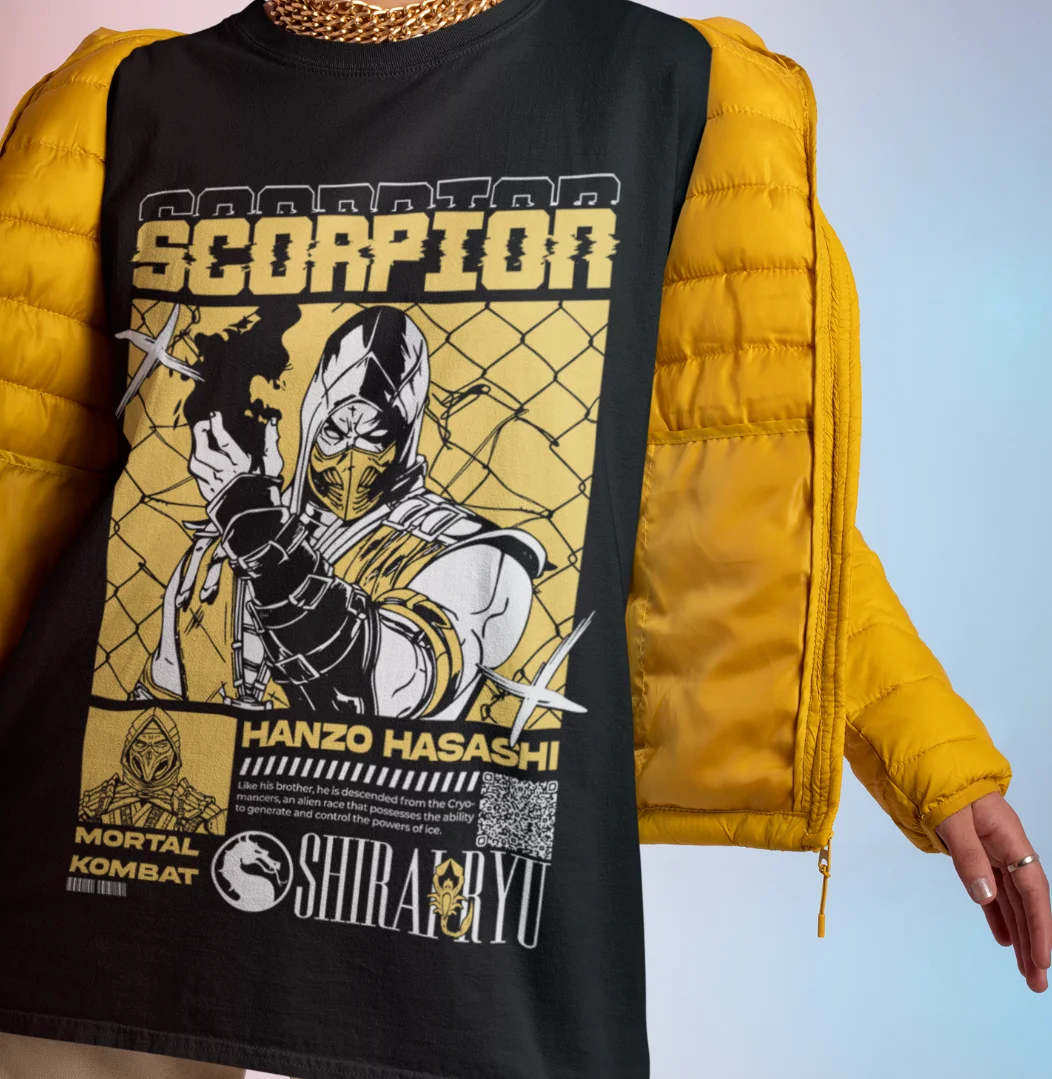 Scorpion Shirt Get Over Here Tshirt Graphic Kombat Anime Manga T-Shirt Unisex