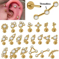 Stainless Steel 20G Gold Plated Cz Labret Lip Ring Threadless Crystal Cluster Ear Cartilage Tragus Helix Daith Piercing Jewelry