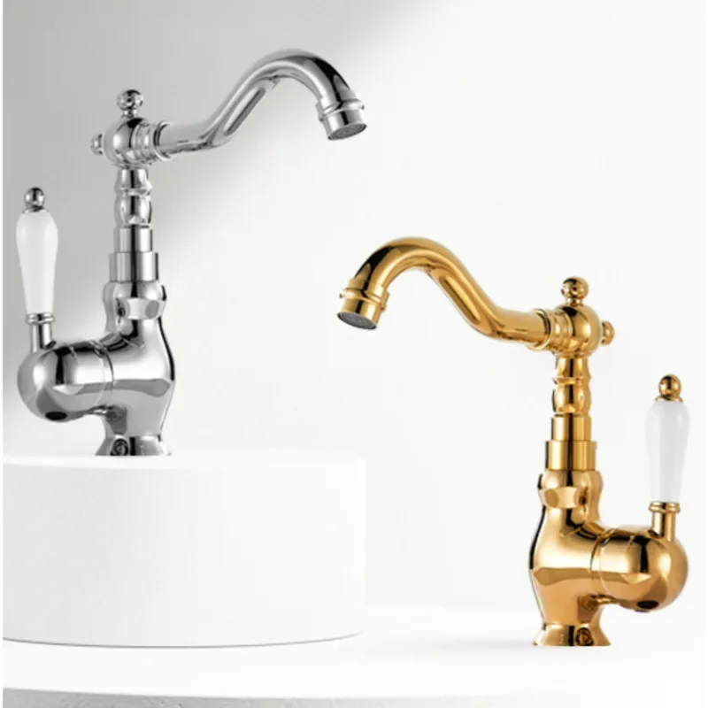 French Vintage Faucet High-Quality Ceramic Handle Solid Brass Body Electroplated Anti-Corrosion Finish Bathroom Basin