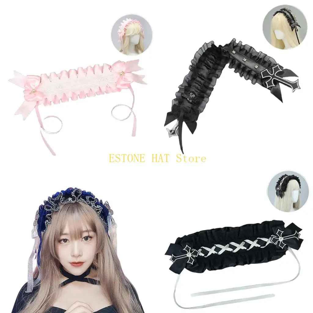 

49MF Kids Hairbands Lovely Gothic Hair Hoop for Halloween Birthday Photo Props Dark Headwear Cosplay Accessories
