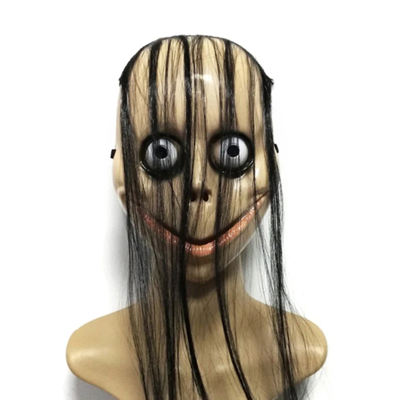 

New Halloween Horror With Long Hair Mask Funny Mask V-shaped Mouth Mask With Hair Female Ghost Mask Roleplay MoMo Mask