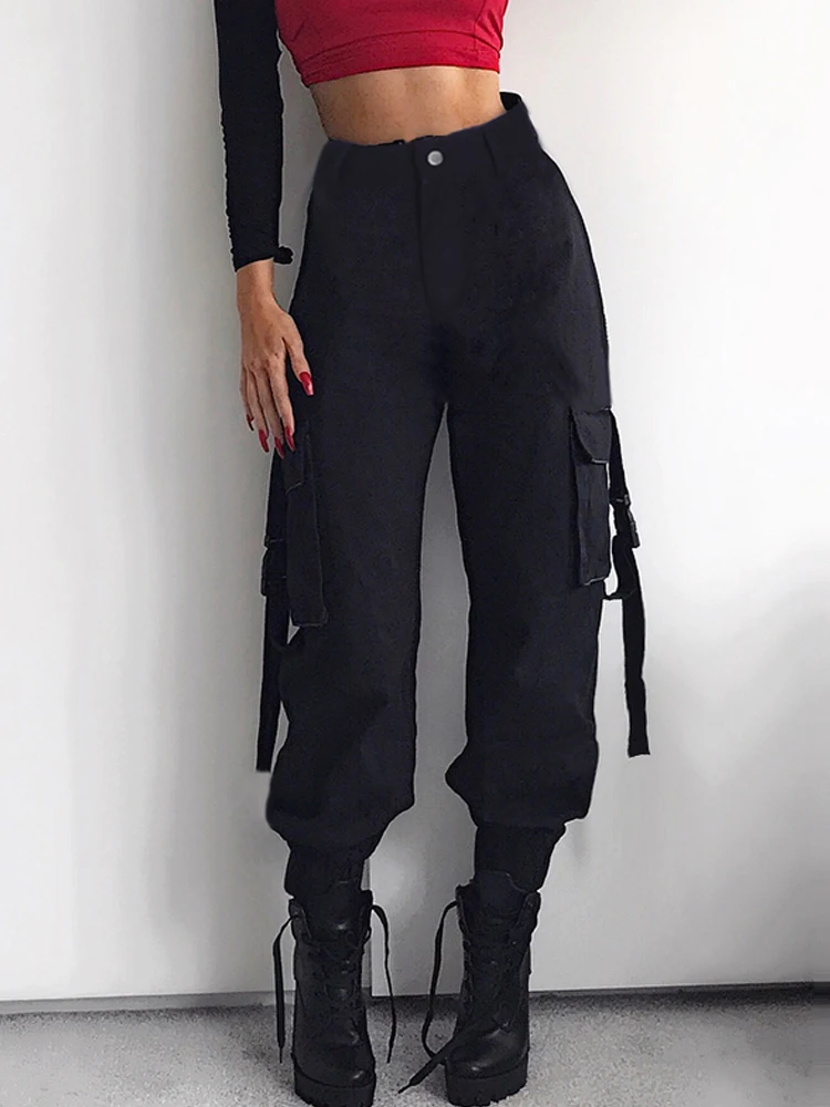 HEYounGIRL Streetwear Cargo Pants Women Casual Joggers Black High Waist Loose Female Trousers Korean Style Ladies Pants Capri