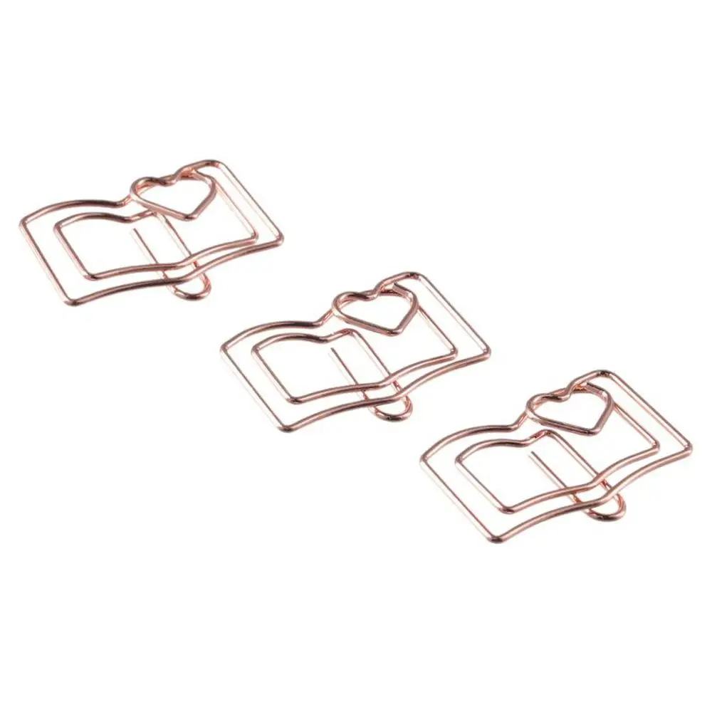 50Pcs Book Shaped Paper Clips Rose Gold Mini Bookmark Metal Office Accessories Home