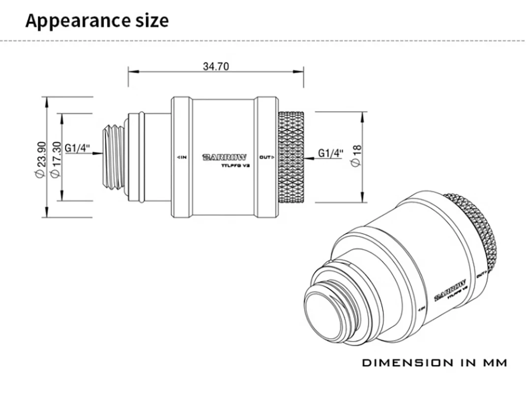 

Barrow Hand Push G1/4 Valve Switch Thread Male to Famale Flat Push Type Water Stop Valve Switch Cooling System Fitting