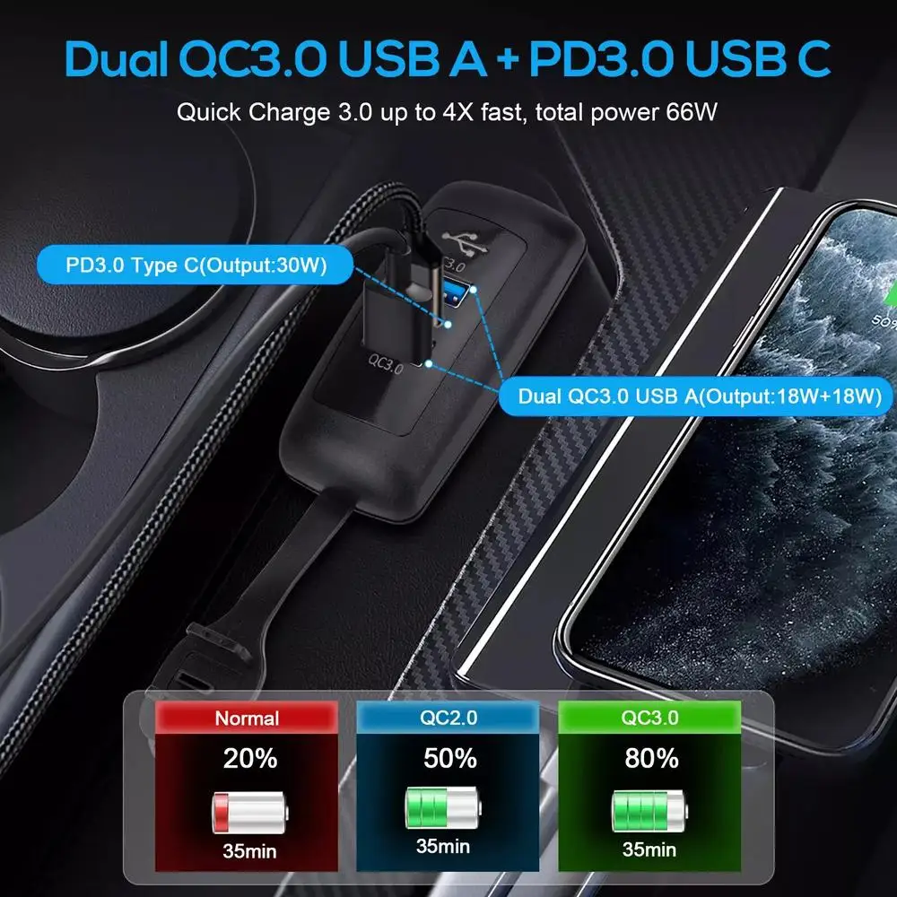 12 فولت USB مخرج طاقة السيارة USB Type-C مقبس شاحن السيارة 3 منافذ مزدوجة 18 واط QC3.0 المزدوج PD3.0 30 واط مهايئ شاحن سريع لسيارة RV #4