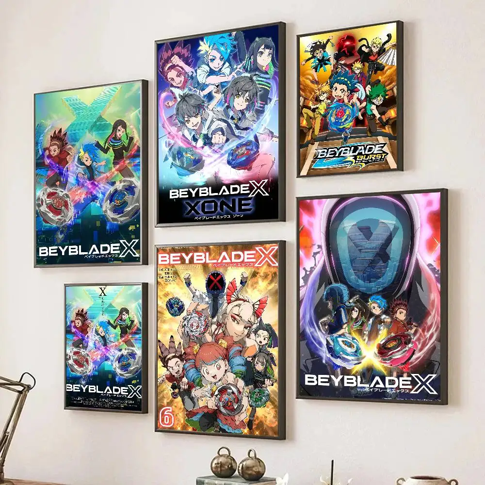 B-Beyblade X klassisches Vintage-Poster, selbstklebende Kunst, für Zimmer, Eingang, Restaurant, Wanddekoration, Kunstgemälde
