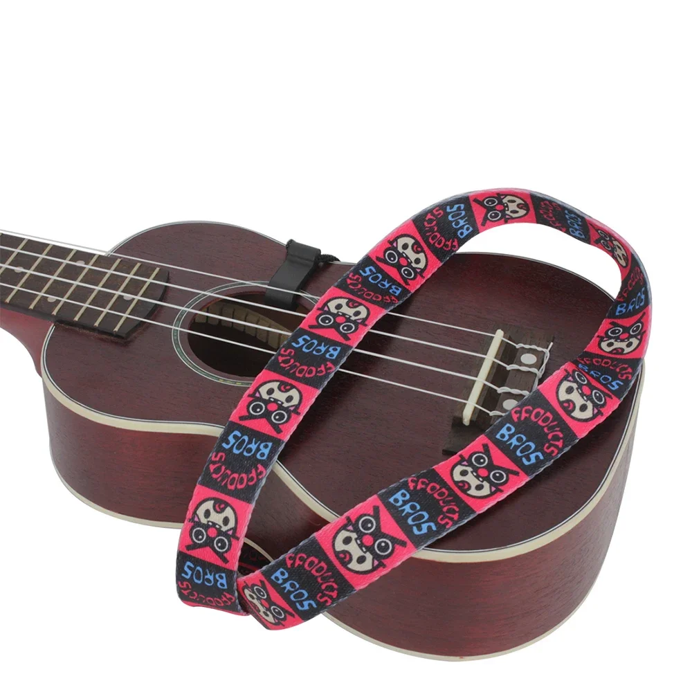 Universal Ukulele Strap 4 String Hawaiian Guitar One Piece Cartoon Pattern Neck Belt Sling with Hook