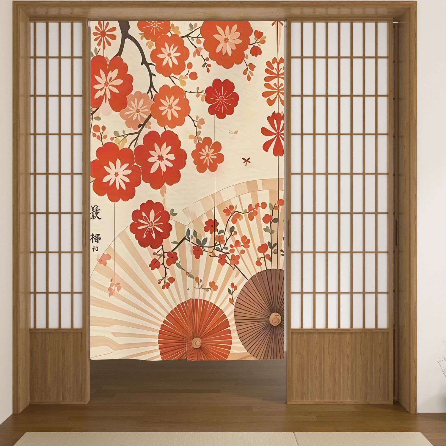 Japanese Noren Door Curtains Cat Plum Blossom Izakaya Dining Room Partition Linen Doorway Curtains Kitchen Entrance Half Curtain