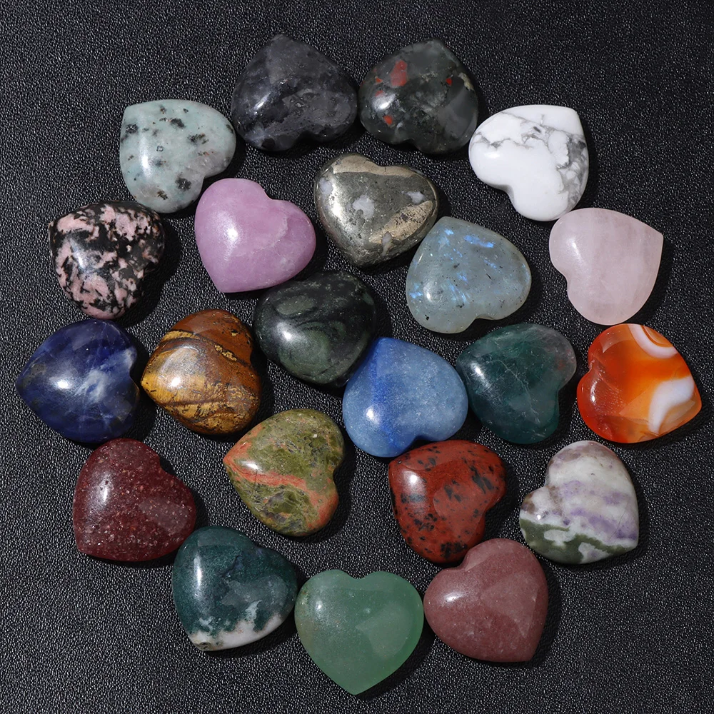 Lote de 5 unidades de piedra Natural tallada en forma de corazón, ágatas de cuarzo rosa, amatistas, adornos en polvo de Chakra de amor para joyería, decoración del hogar