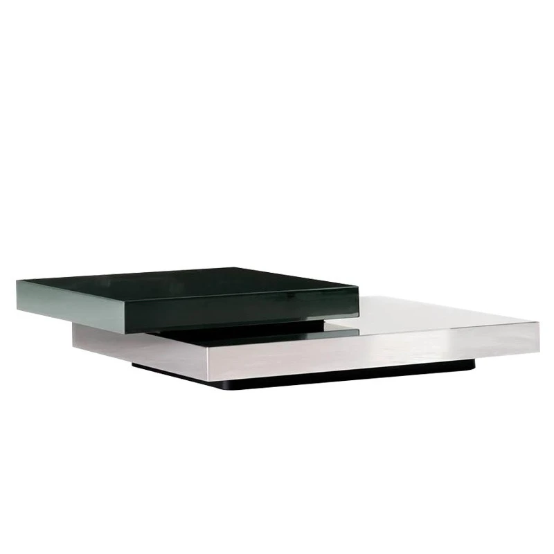 

Italian light luxury mirror, stainless steel coffee table, living room home use, creative square double-layer tea table