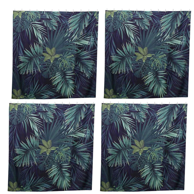 

4X Green Shower Curtain Leaves Printing Pattern Modern Natural Plant Pattern Polyester Bathroom Waterproof Curtains-ABXK