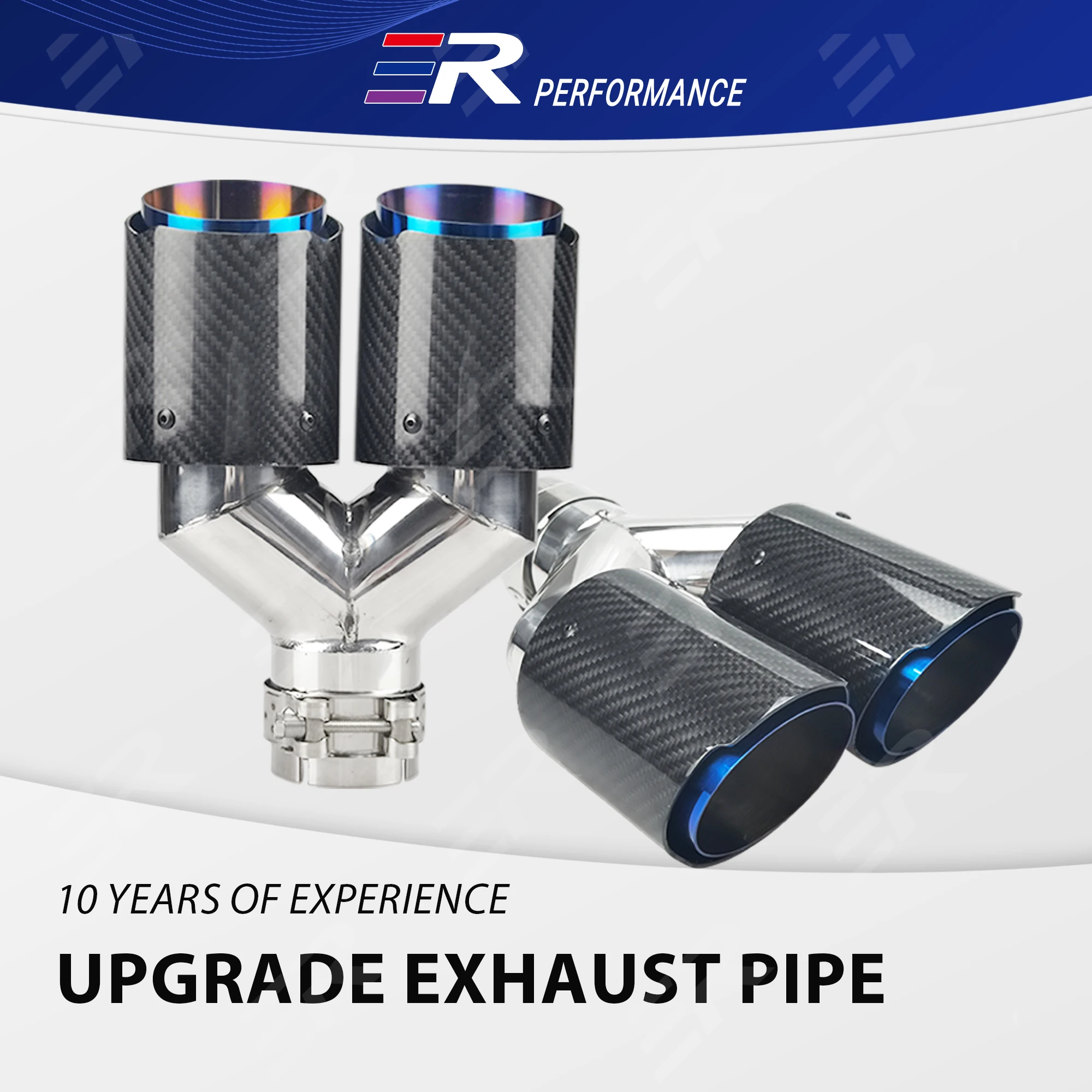 

ER PERFORMANCE Real Carbon Fiber Burnt Blue Stainless Steel Car Exhaust Tips Tail Pipes For Auto Universal Muffler Modify Nozzle