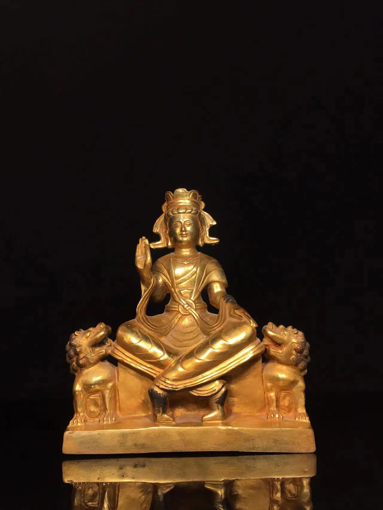 Tibetan Gilt Goddess of Mercy Buddha Statue, Old Copper, Frete Grátis