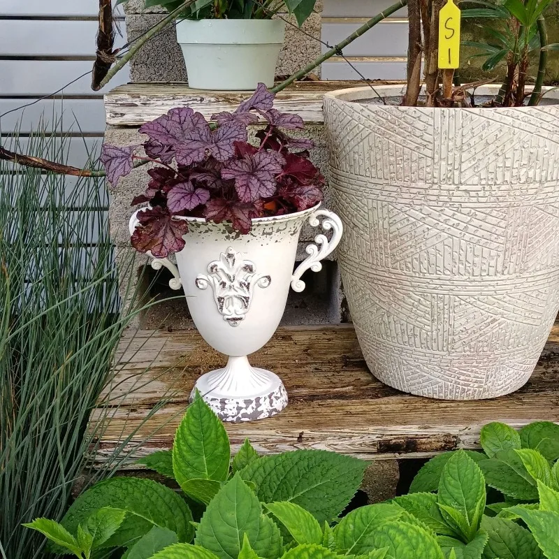 Vintage Champion Trophy Style Metal Flower Vase Urn Planter for Home Garden Decorative Centerpiece Rustic Trophy Planter