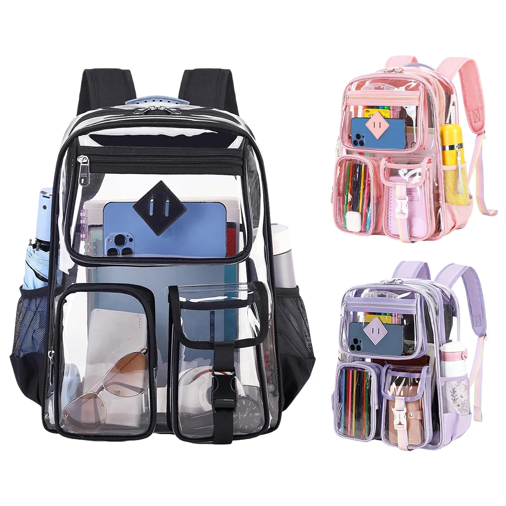 

PVC Clear Outdoor Backpack Multi Pocket Transparent Sports Backpack Waterproof Casual Laptop Backpack Hiking Camping Backpack