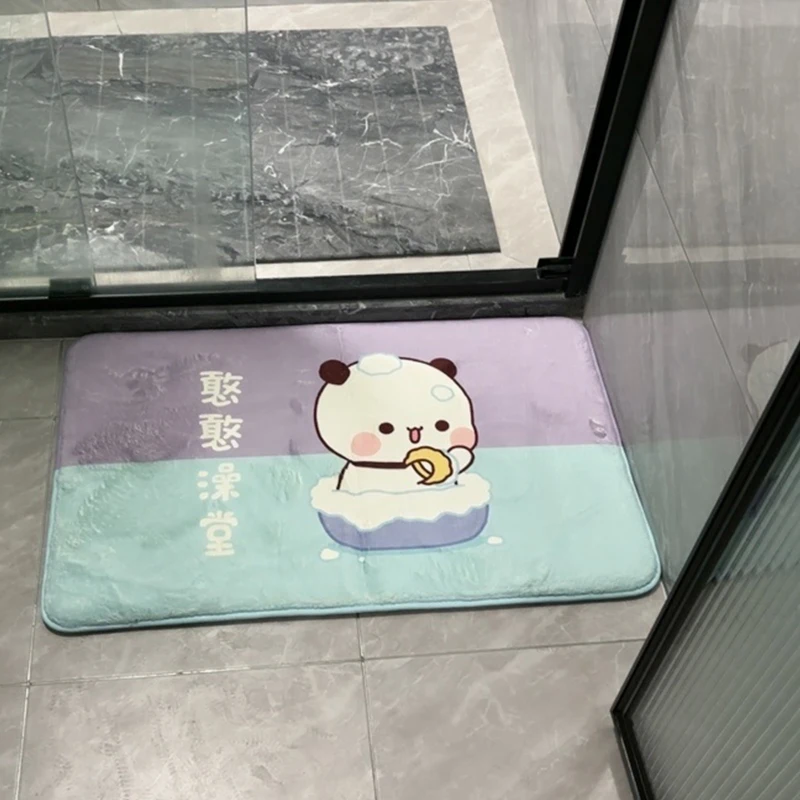 New Panda Bubu And Yier Bathroom Floor Mat Cute Cartoon Panda Bear Doll Pattern Toilet Water Absorbing Carpet Anti Slip Foot Pad