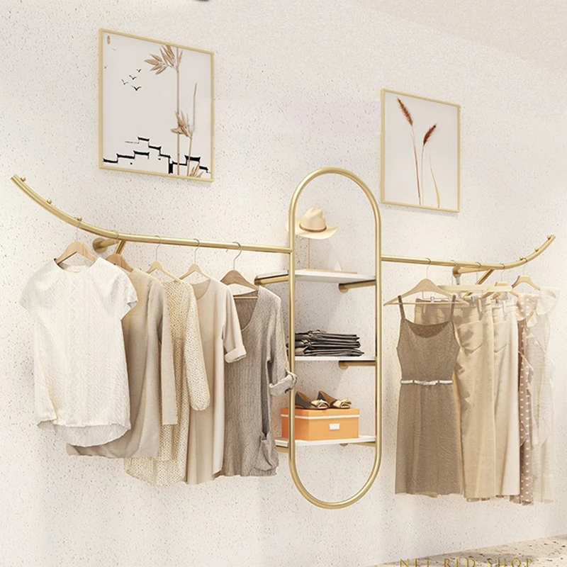 custom，Customizable Metal Display Stand Retail Women's Clothing Store Wall Mounted Hanger Shelves