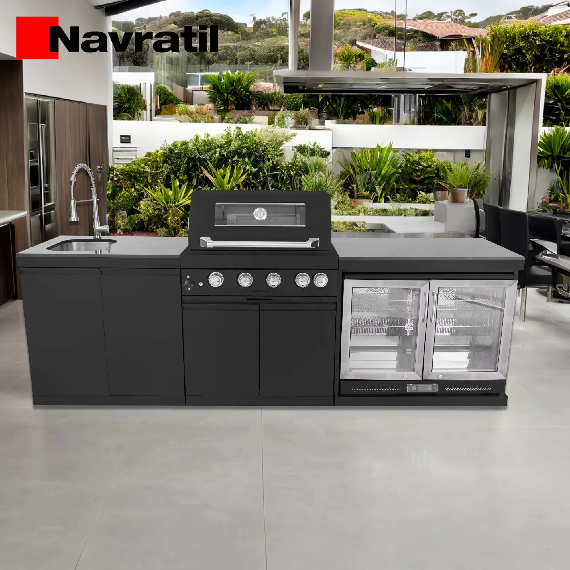 Black Ti-Plated SS304 Kitchen Cabinets with Sink and Frid for BBQ Grills