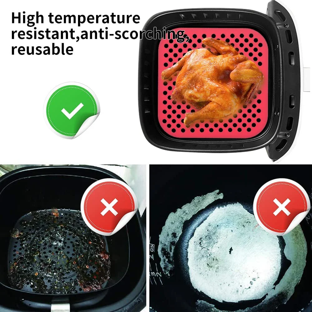 Square Reusable Air Fryer Liners Non-Stick Silicone Mats Resistant Heat Easy to Clean Steamer Liners for Kitchen Baking