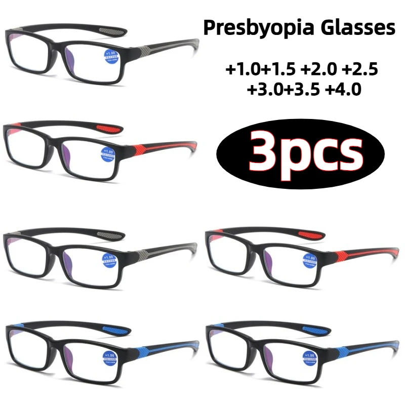 

3PCS Neutral Fashion New Presbyopia Glasses Classic Full Frame Anti-blue Light High Definition Optical Reading Glasses TO +4.0