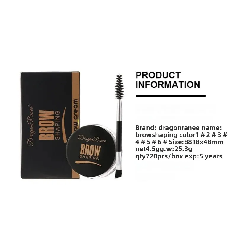 Crema per lo styling delle sopracciglia a 6 colori, gel modellante, sapone, cera, tinta per sopracciglia, con pennello, impermeabile, aspetto naturale a lunga durata