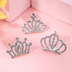 1Pcs 1.5'' Crystal Princess Crown Comb Girls Kids Rhinestone Tiara Hair Clips Costume Accessories Birthday Party Headwear Gifts