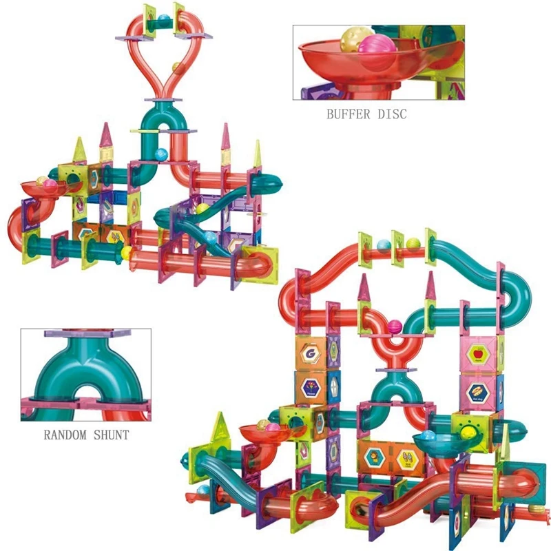 กระเบื้องแม่เหล็ก 77 ชิ้นท่อบล็อกแม่เหล็กสําหรับเด็ก 3D Magnetic Building Blocks กระเบื้องชุด 8 สี Marbles STEM ของเล่น