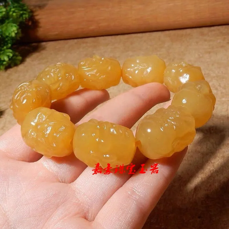 Natural Yunnan Huanglongyu Yellow Chicken Grease Eighteen Arhats Bracelets Men's Double-Sided Arhat Jade Bracelet Large Handheld