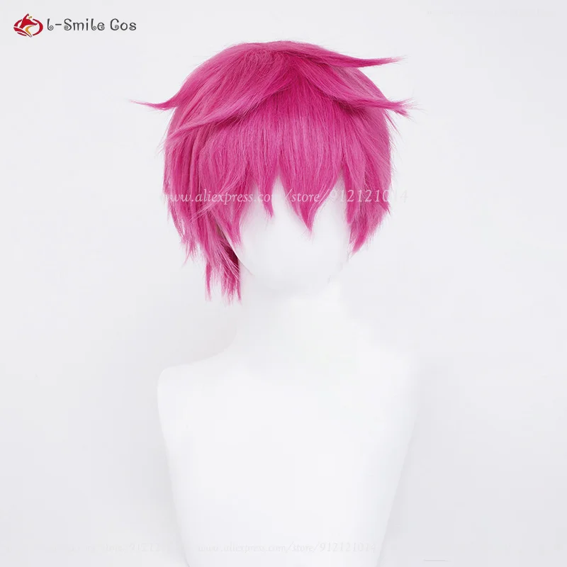 Saiki Kusuo Cosplay Wig Anime Cosplay Pink Short Hair Heat Resistant Synthetic Wigs Role Play Unisex Wig + Wig Cap