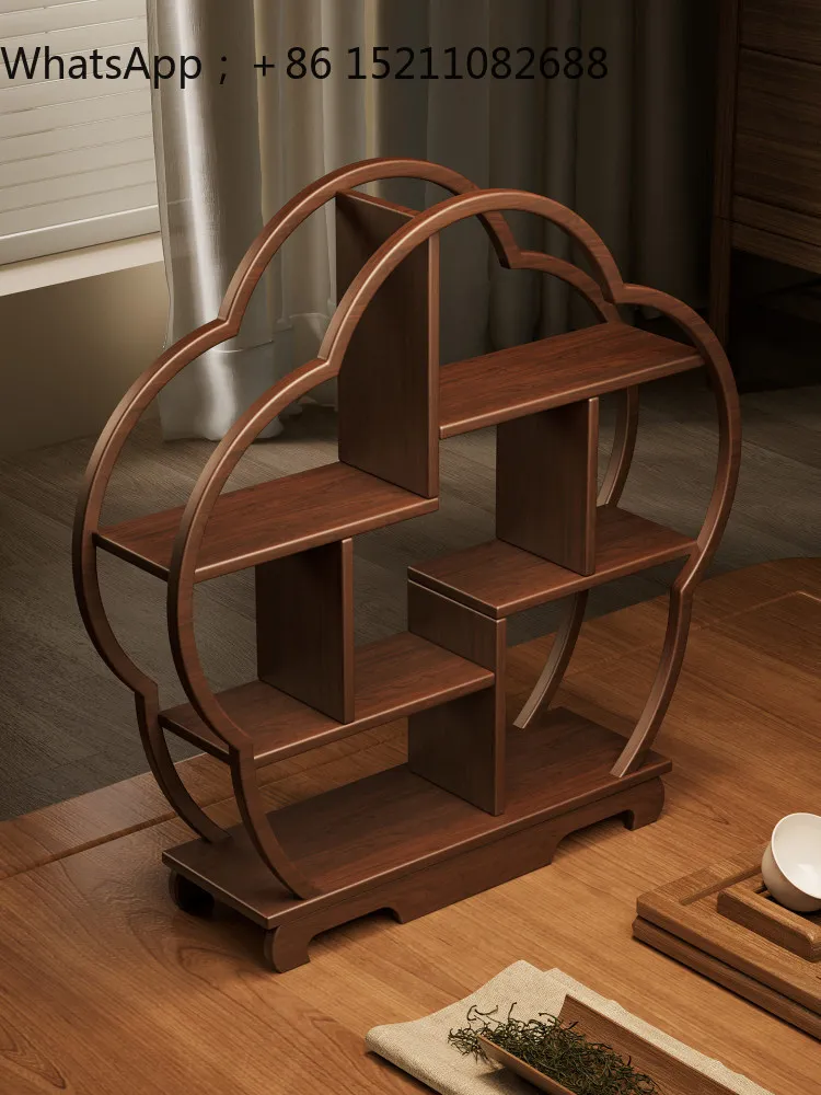 LLY solid wood tea table rack Chinese tea room desktop Bogu small tea set storage display ornament
