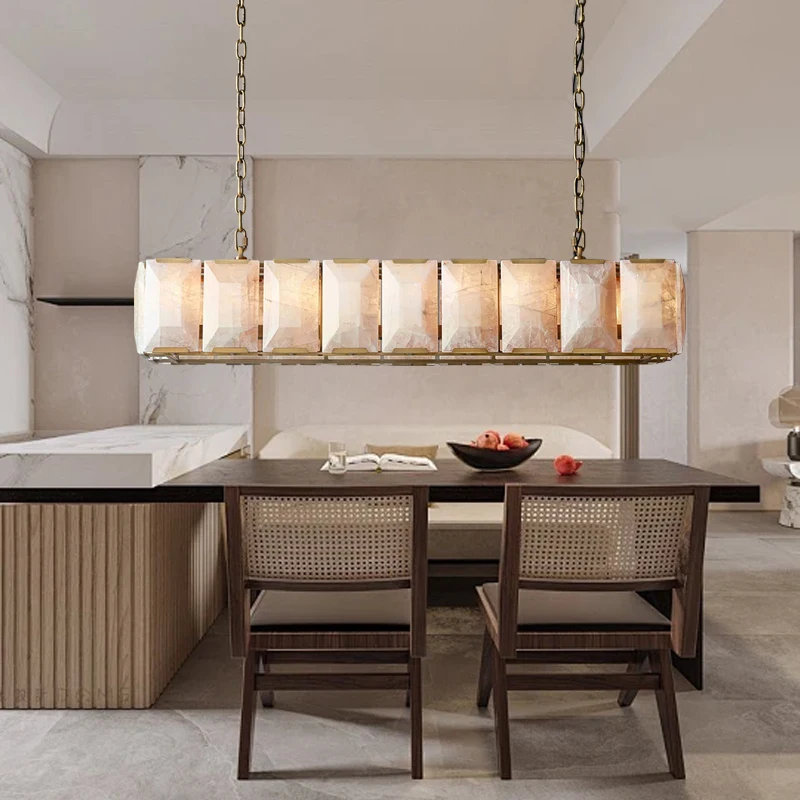 

Classic Elegant Marble Chandeliers Rectangle Alabaster Hanging Lamp over Dining Table Dimmable Vintage Hanglamp Lustres