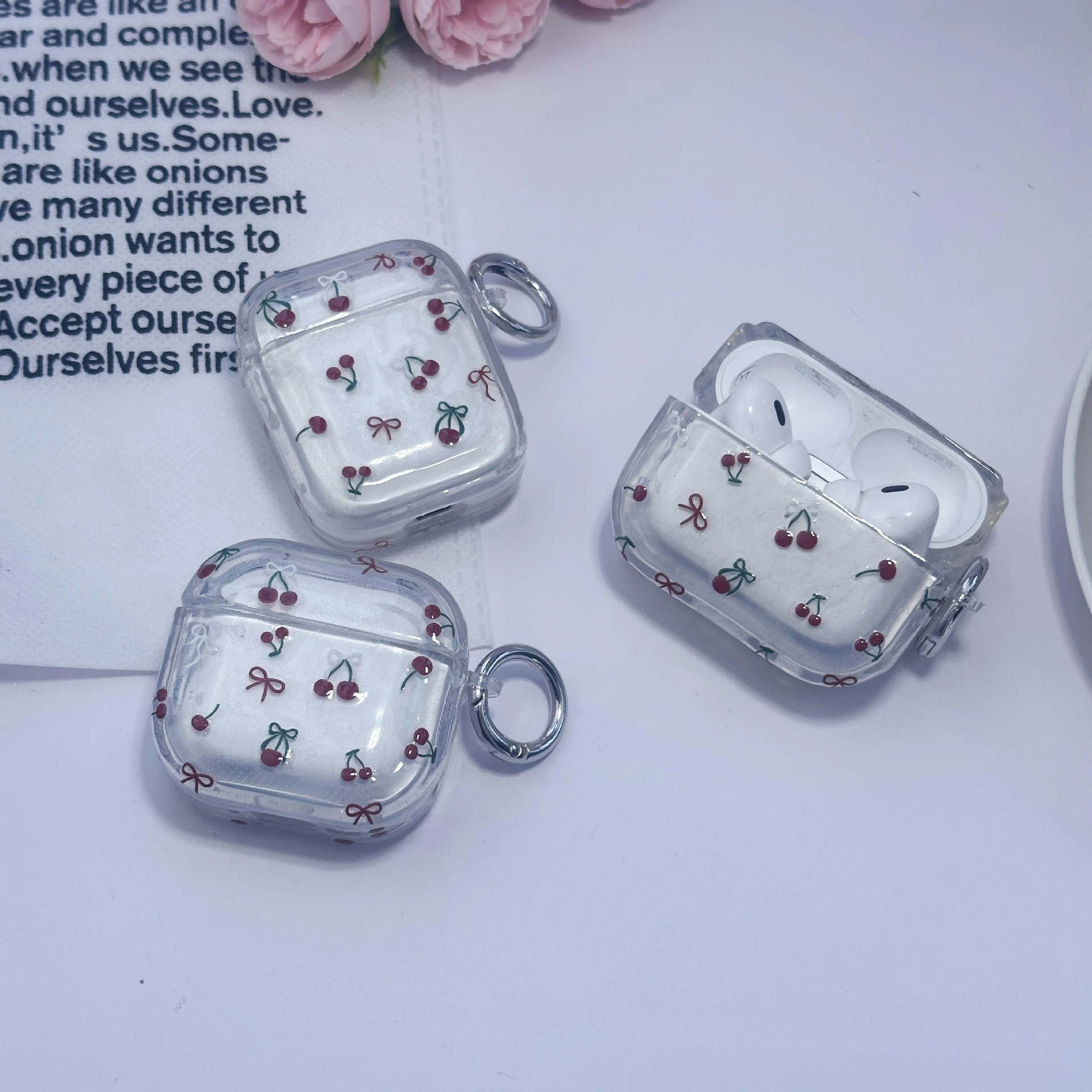 Applicable for AirPods Pro2 Bluetooth headset case Cute bow cherry 2/3/4/generation case