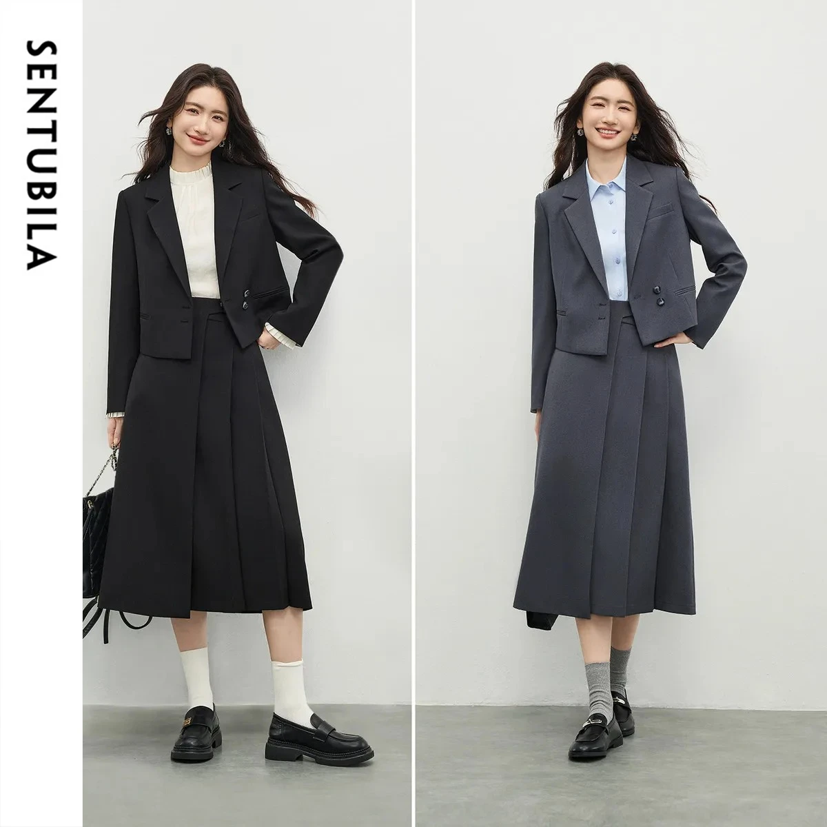 SENTUBILA Women's Linen Commuter Blazer 2026 Spring New Short Tailored Suit Minimalist Elegant Office Cropped Jacket 161XC6215