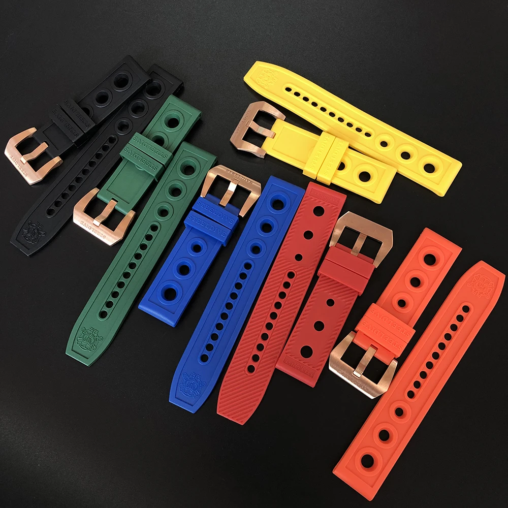 STEELDIVE Official SD2201S Bronze Buckle Rubber Watch Strap Black/Green/Blue/Red/Orange/YE 20MM/22MM/24MM Width Dive Watchband