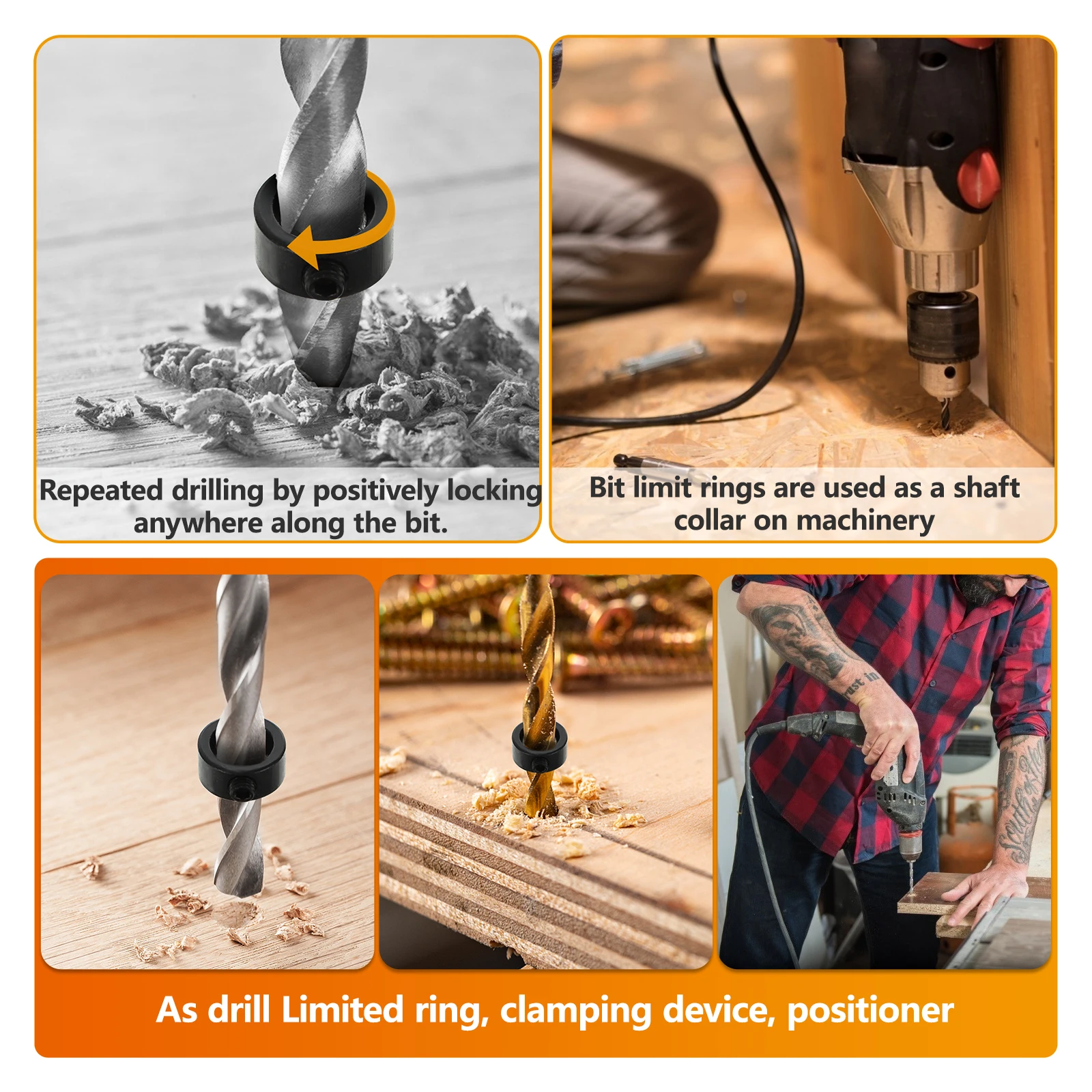 

8pcs Drill Bit Collars Depth Stop Carbon Steel Durable Drill Positioner Locator For High Carbon Steel Drills Precision Limit