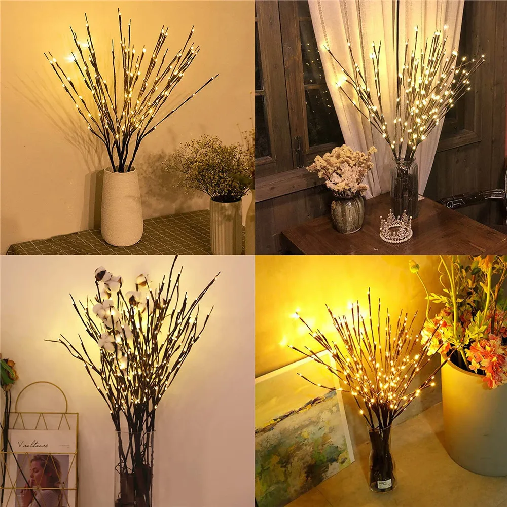 20 Bulbs LED Cherry Blossom Flower Branch Lights Lamp Tall Vase Filler Twig Lighted Branch Christmas Wedding Decorative Lights