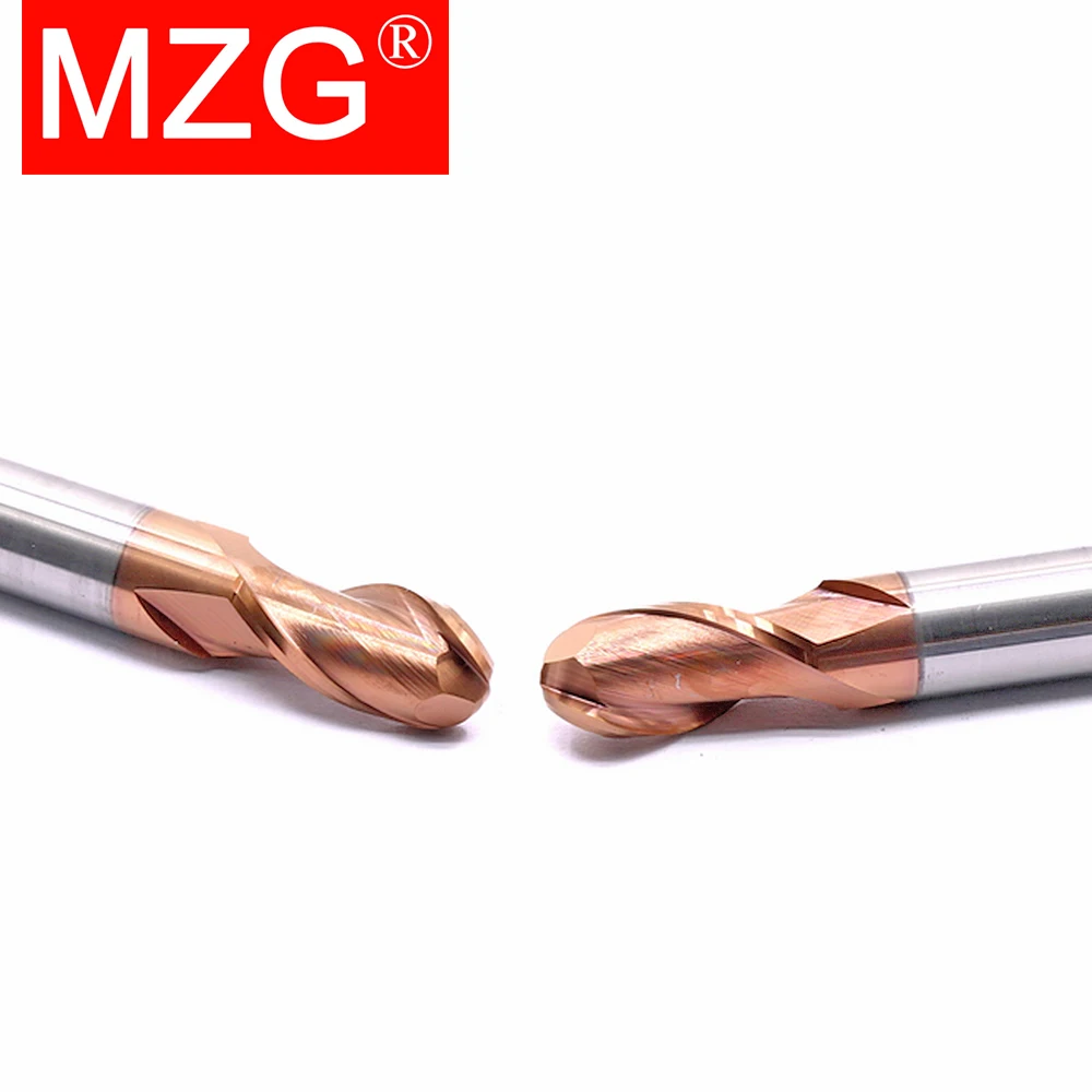 MZG 2 Flute HRC60 Ball Nose End Mill R0.5-R5.0 6mm 8mm 10mm Tungsten Carbide Cutter CNC Router Bit Milling Tool for Woodworking