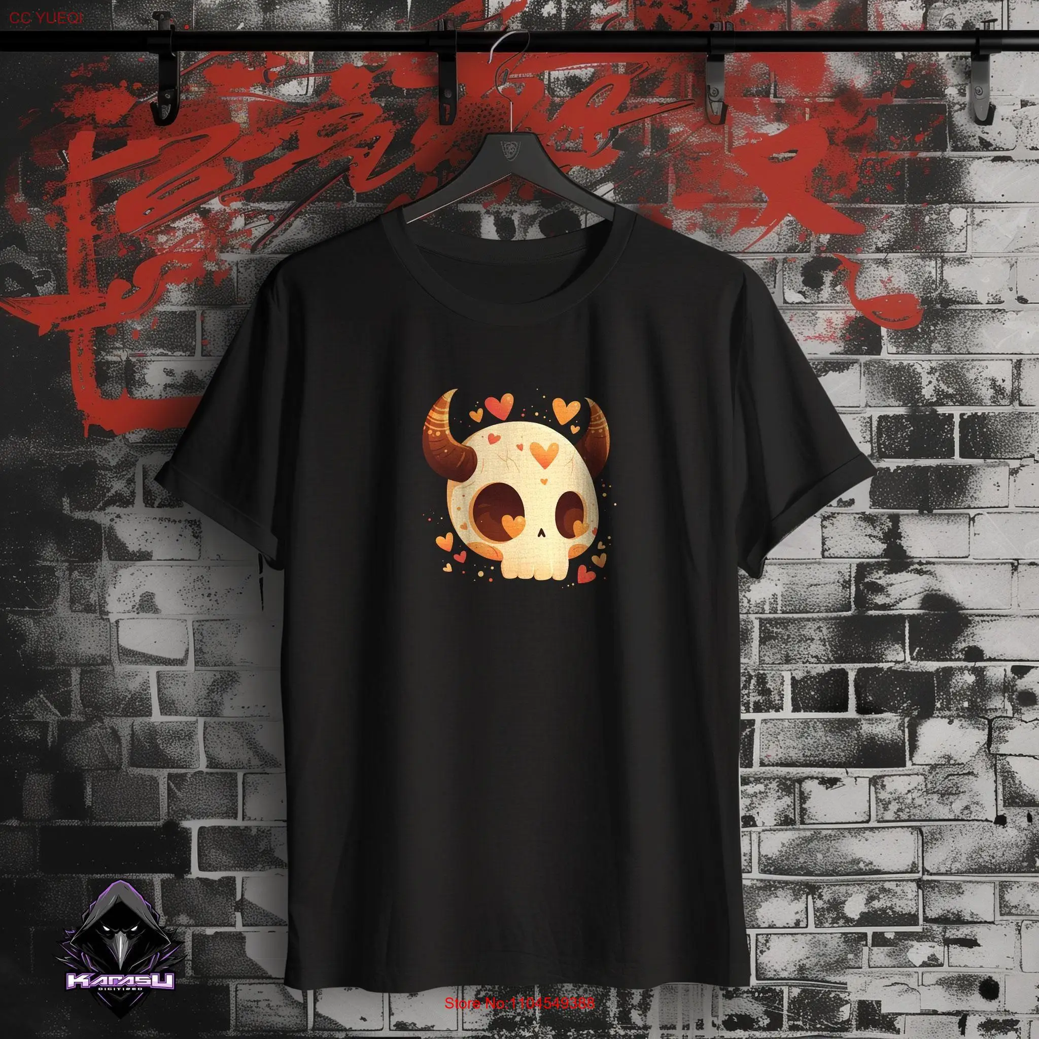 

Cute Demon Skull T shirt lofi casual wear tee hearts pastel colors long or short sleeves