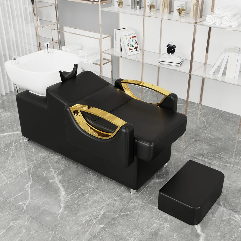 

Factory Wholesale Beauty Salon Waterproof Bed Ceramic Basin Lying Massage Furniture Washing Bed& Chair Use Barbershop